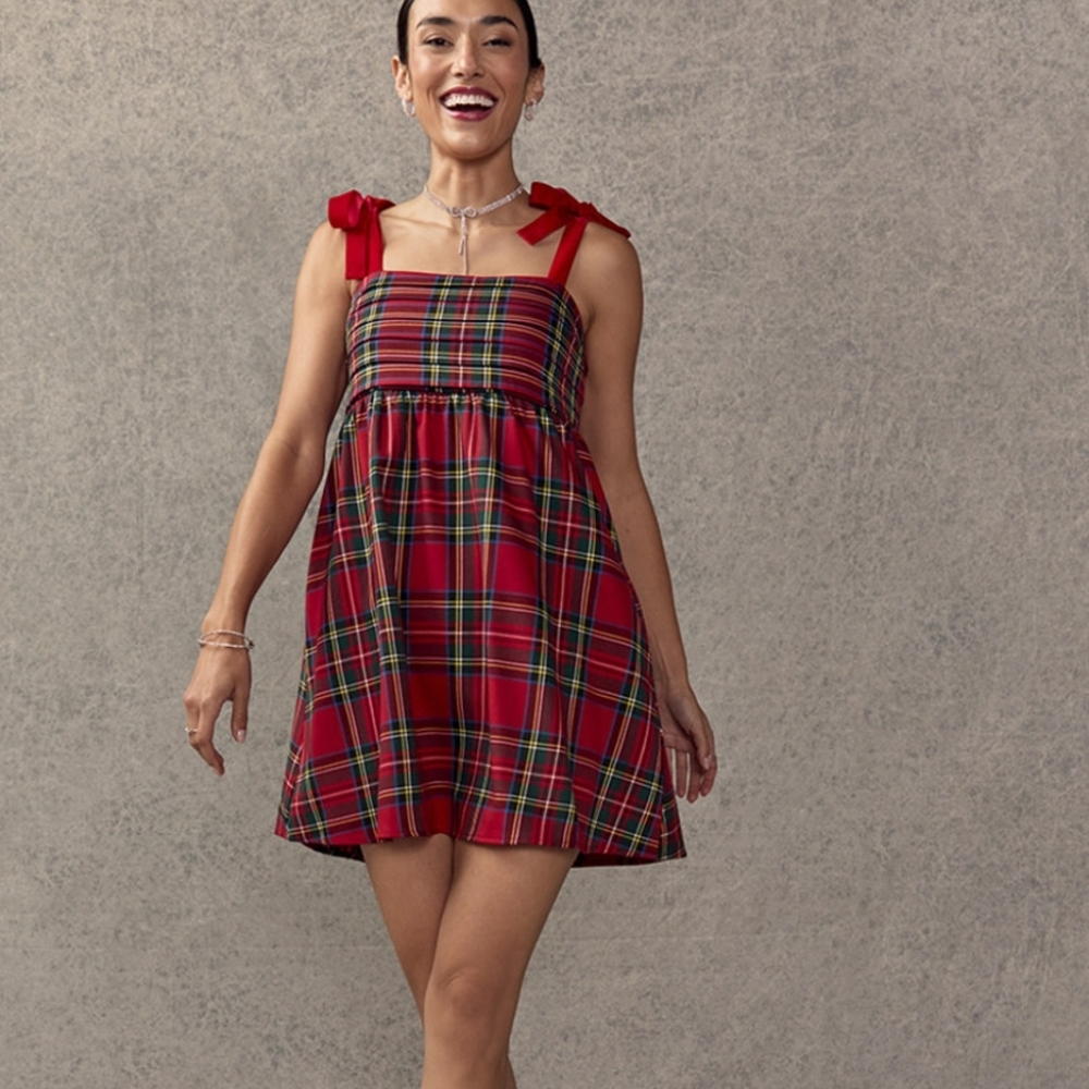 Red Plaid Sleeveless Dress